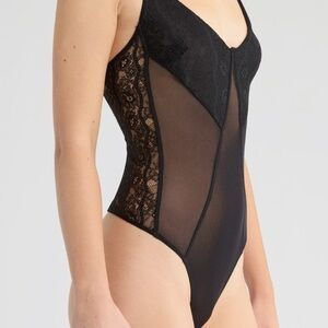 Free People Take My Number Lace & Mesh Bodysuit Size Large